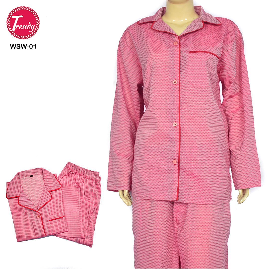 Trendy Lady Cotton Pajamas sleeping suits, Long Cotton Sleepwear-Trendy Pakistan - Trendy Pakistan