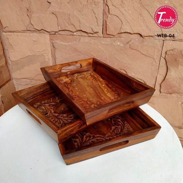Handmade Wooden Carving Tray Set - Trendy Pakistan