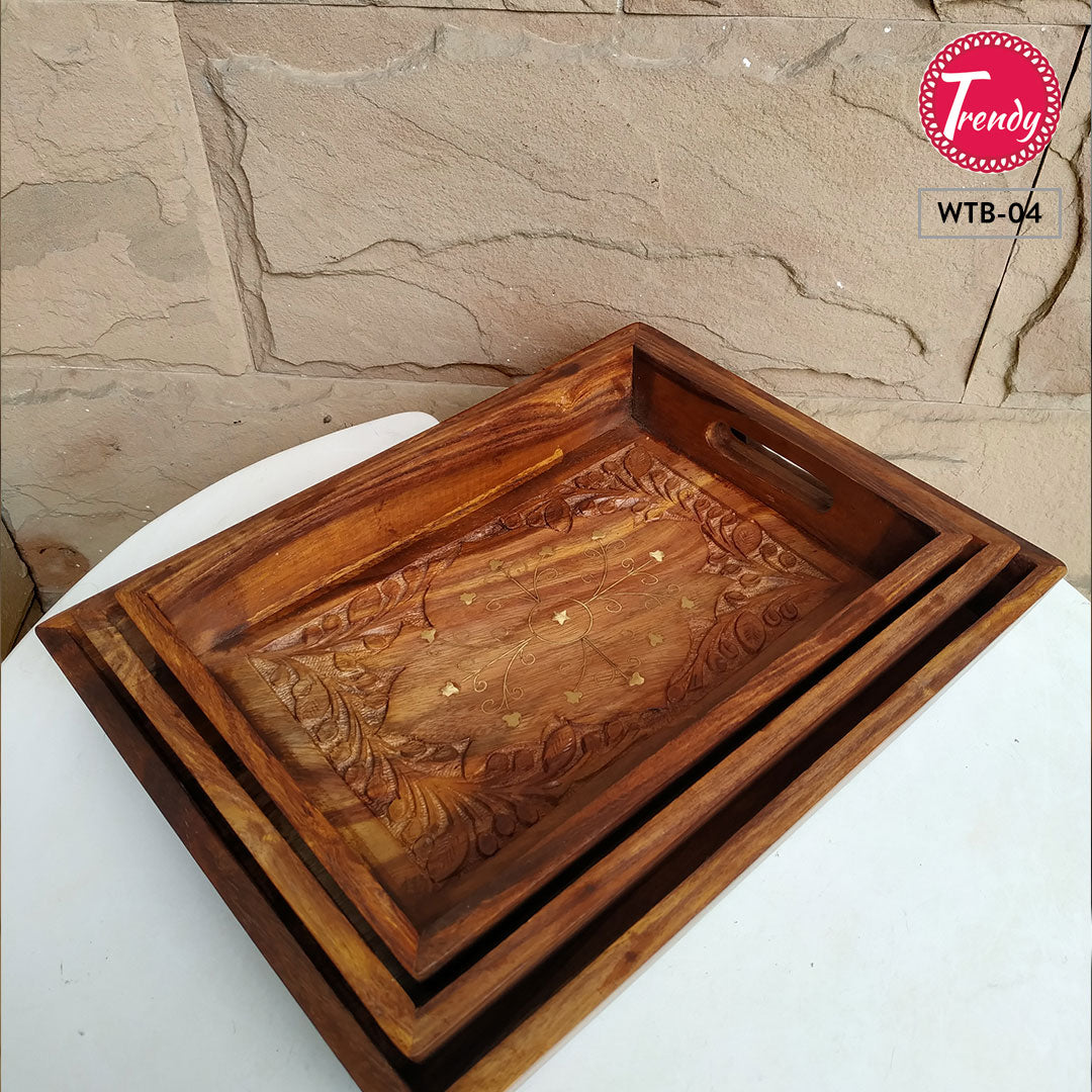 Handmade Wooden Carving Tray Set - Trendy Pakistan