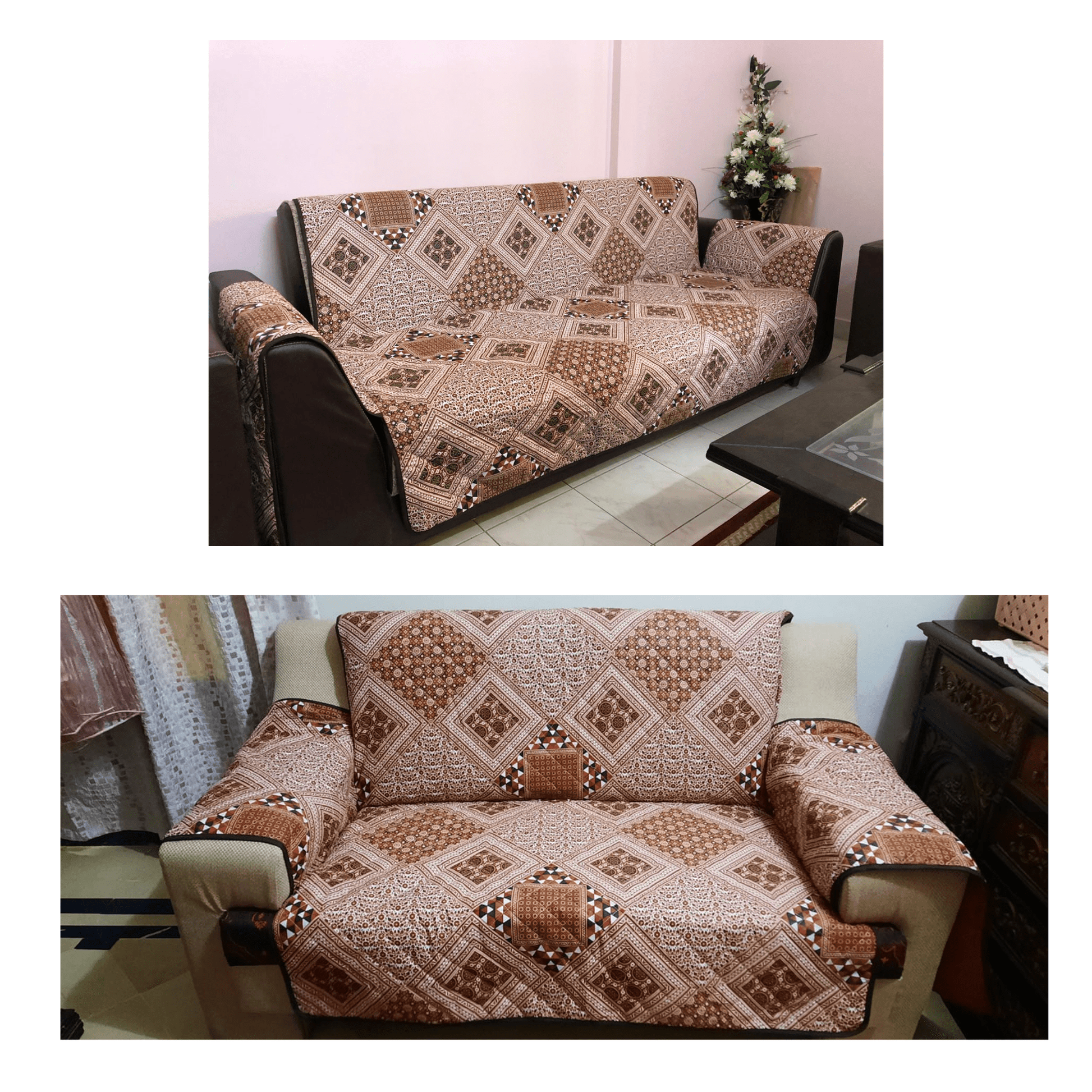 Brown Printed Reversible Sofa Cover Online in Pakistan - Trendy Pakistan