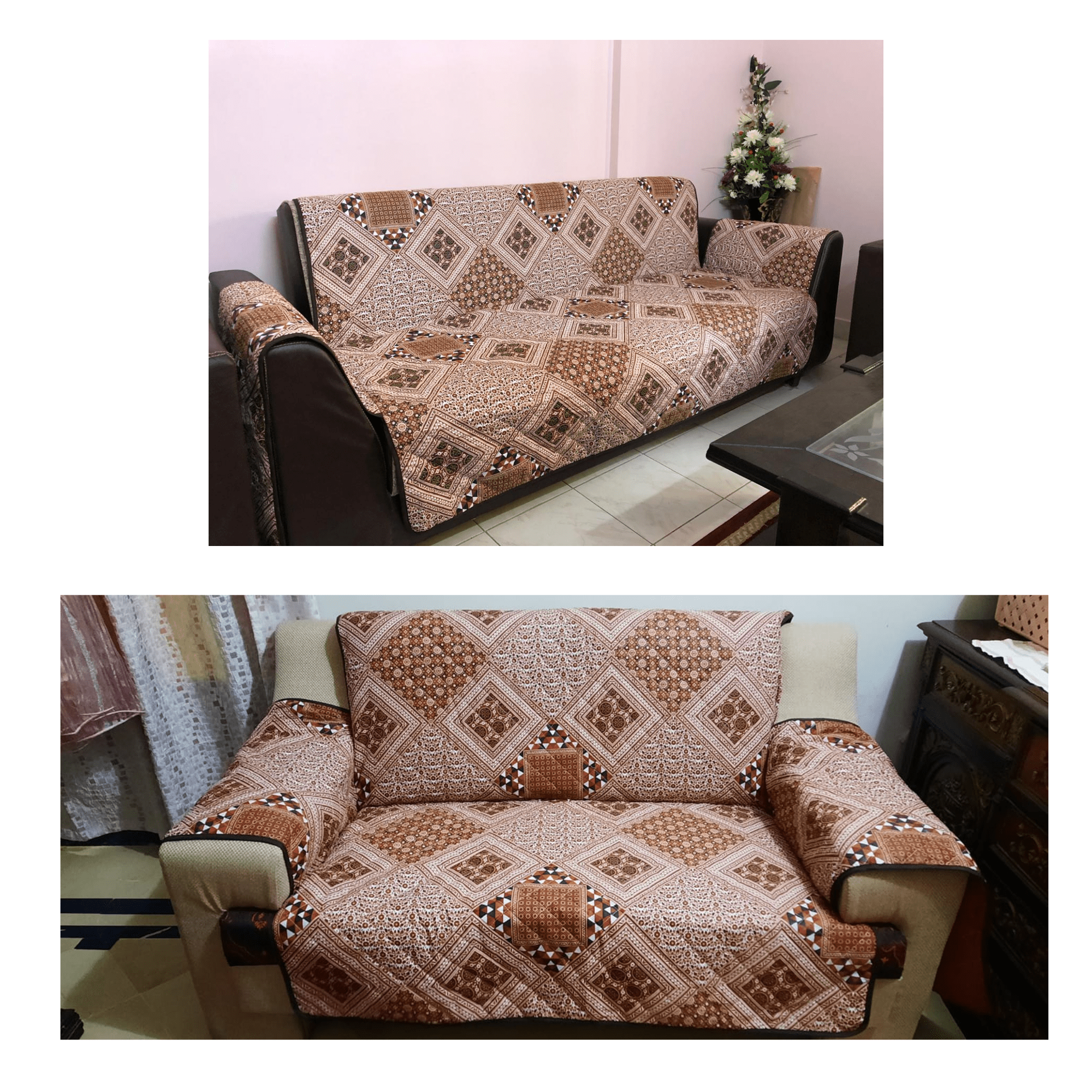 Brown Printed Reversible Sofa Cover Online in Pakistan - Trendy Pakistan