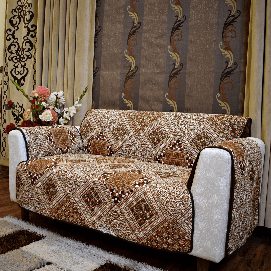 Brown Printed Reversible Sofa Cover Online in Pakistan - Trendy Pakistan