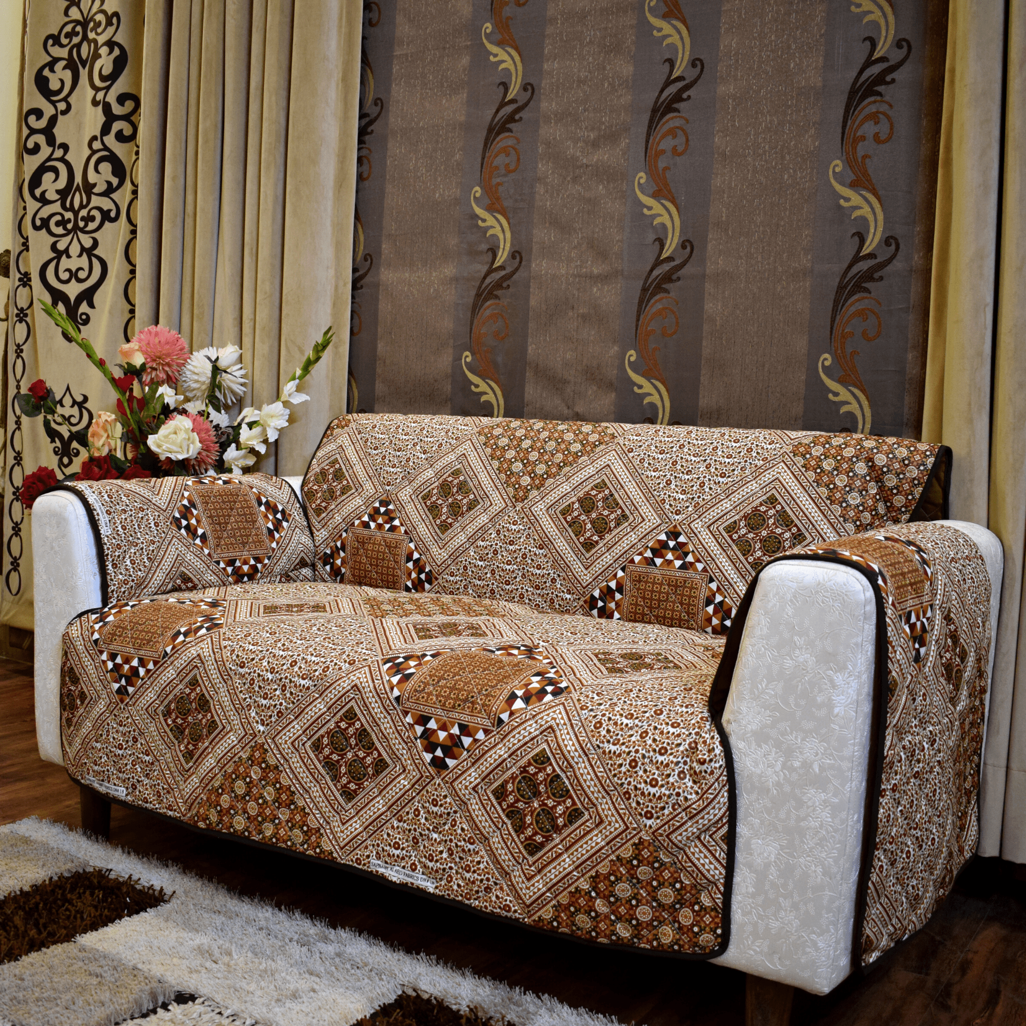 Brown Printed Reversible Sofa Cover Online in Pakistan - Trendy Pakistan