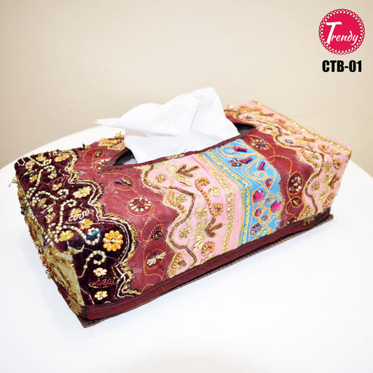 Sindhi Hand Embroidery Fabric Tissue Box Cover - Trendy Pakistan