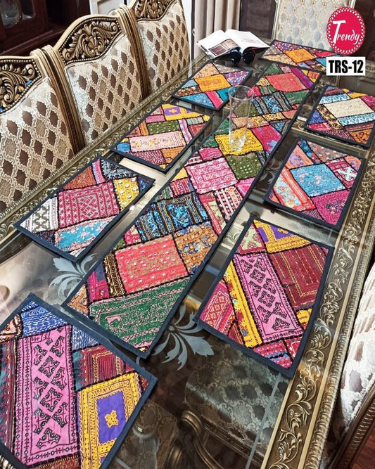 Latest Sindhi Hand Embroidery Runner and Place Mat Set - Trendy Pakistan