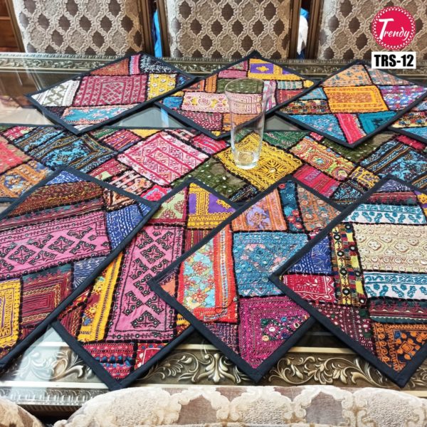 Latest Sindhi Hand Embroidery Runner and Place Mat Set - Trendy Pakistan