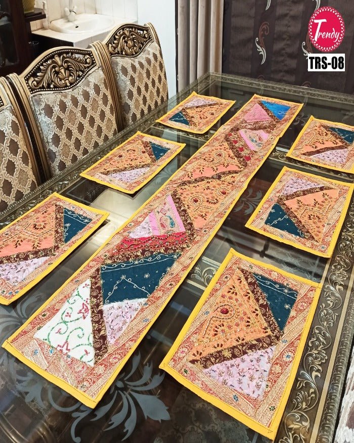 Sindhi Embroidery Runner and Mat Set - Trendy Pakistan