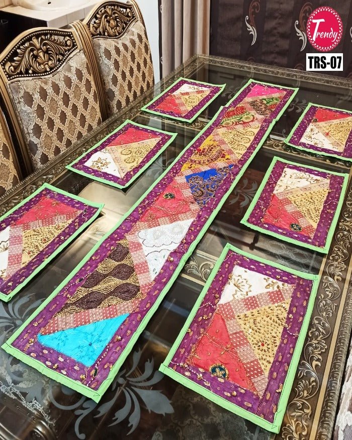 Sindhi Embroidery Runner Set And Place Mat Set - Trendy Pakistan