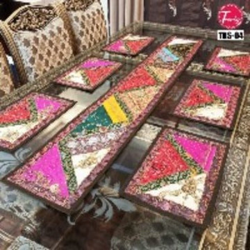 Sindhi Hand Embroidery Runner Set And Place Mat Set - Trendy Pakistan