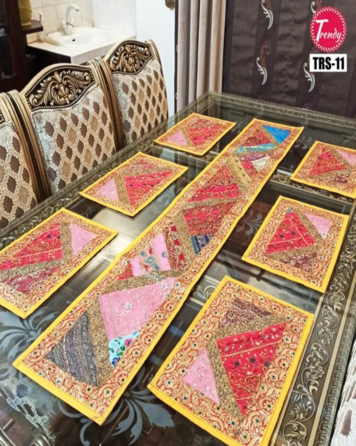 Sindhi Art Hand Embroidery Runner Set