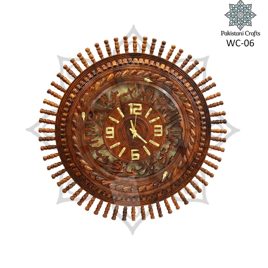 Wooden Carving Wall Clock With Handmade Tukri Work