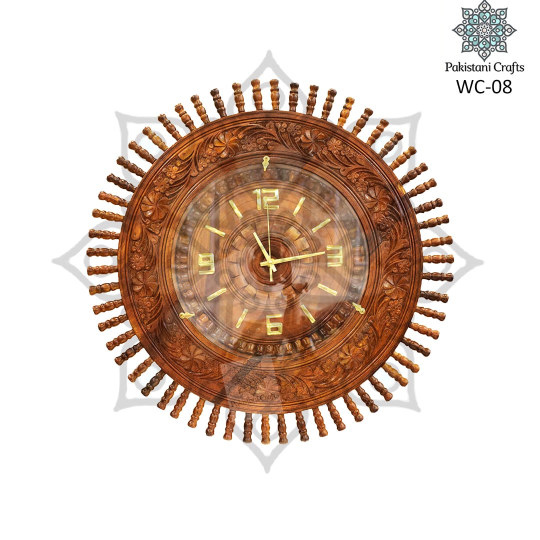 Wooden Handmade Carving Wall Clock With Flower Pattern